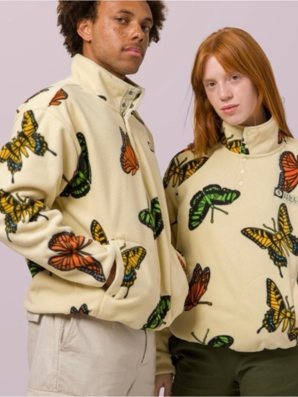 Parks Project Cream Fleece Jacket with Multicolored Butterfly Print
